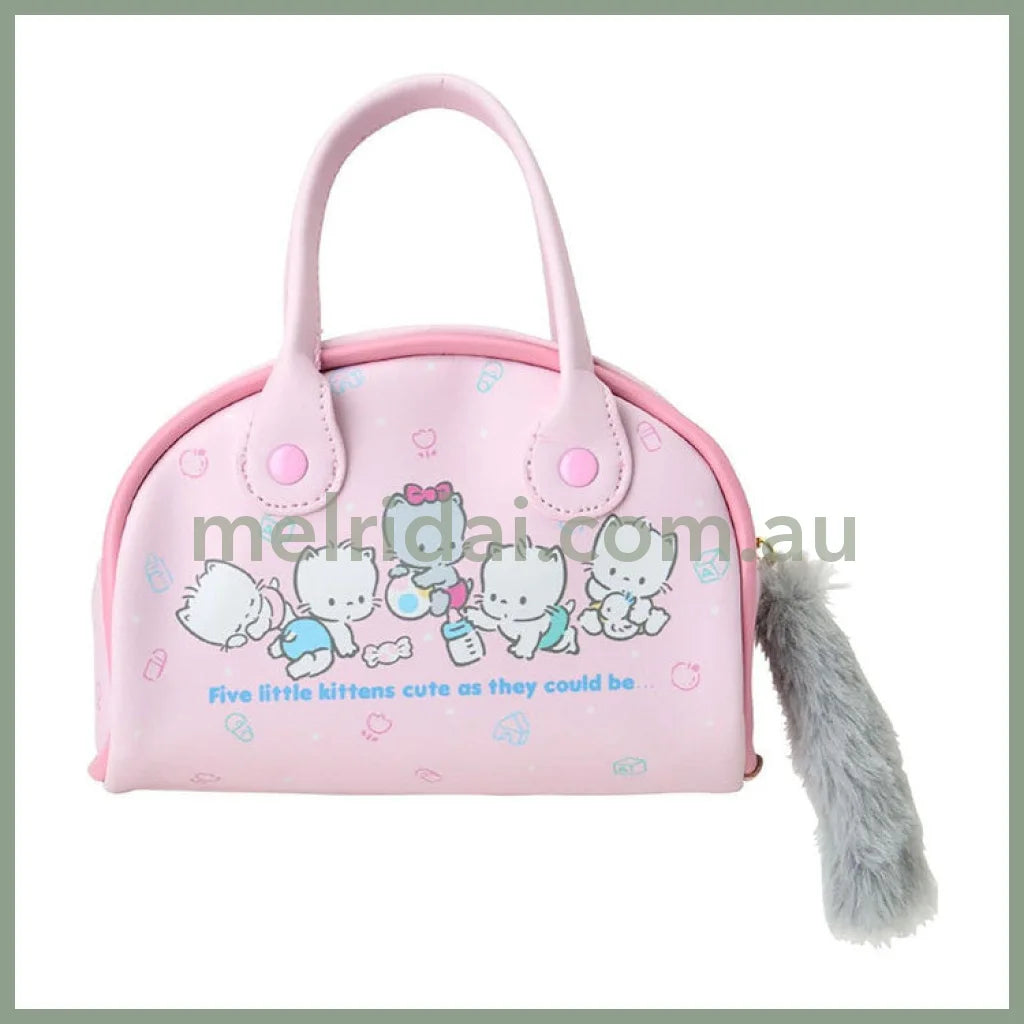 SANRIO | Nyani Nyunyenyon Mini Boston Pouch Mini Bag with Fluffy Tail Charm 17.3 x 16.1 x 7.9cm (Cat Club)