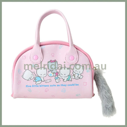 SANRIO | Nyani Nyunyenyon Mini Boston Pouch Mini Bag with Fluffy Tail Charm 17.3 x 16.1 x 7.9cm (Cat Club)