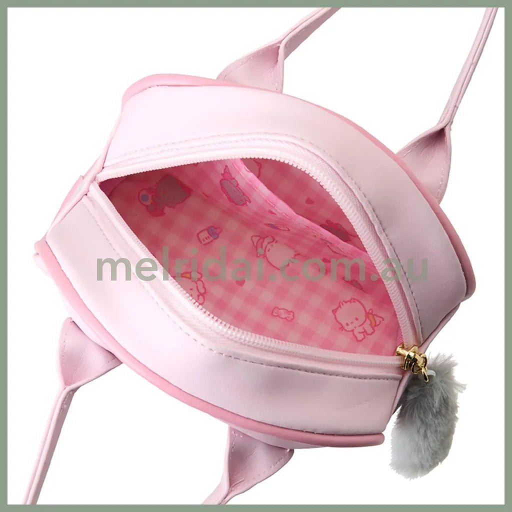 SANRIO | Nyani Nyunyenyon Mini Boston Pouch Mini Bag with Fluffy Tail Charm 17.3 x 16.1 x 7.9cm (Cat Club)