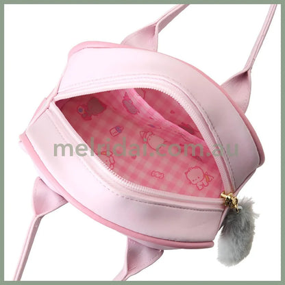 SANRIO | Nyani Nyunyenyon Mini Boston Pouch Mini Bag with Fluffy Tail Charm 17.3 x 16.1 x 7.9cm (Cat Club)