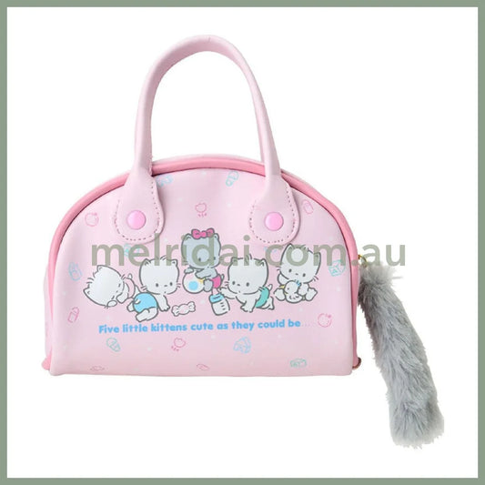 SANRIO | Nyani Nyunyenyon Mini Boston Pouch Mini Bag with Fluffy Tail Charm 17.3 x 16.1 x 7.9cm (Cat Club)