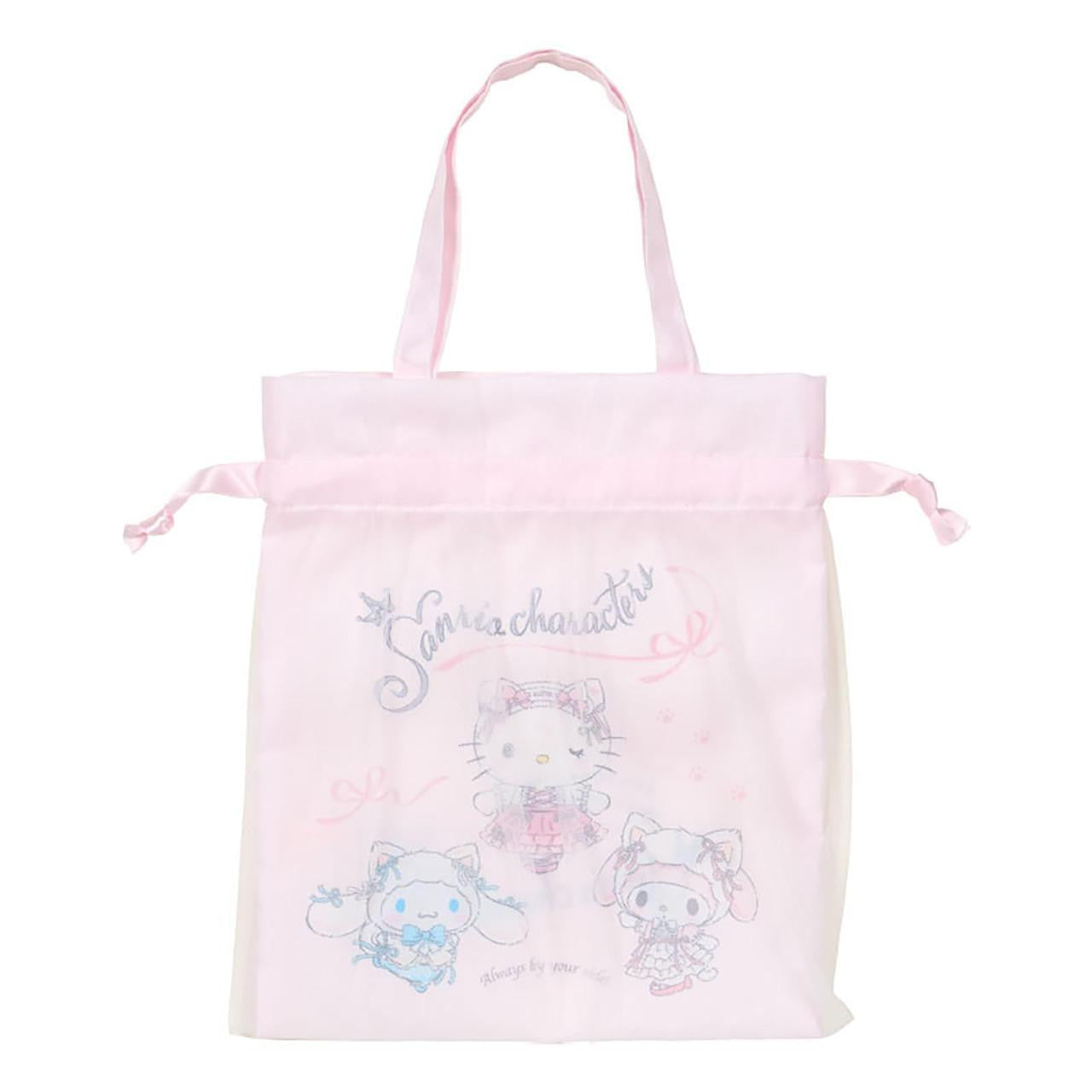 SANRIO | Drawstring Bag with Handle Cinnamoroll & Hello Kitty & My Melody 21 x 0.5 x 24cm (White Cat Ballerina)