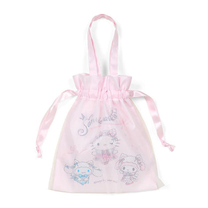 SANRIO | Drawstring Bag with Handle Cinnamoroll & Hello Kitty & My Melody 21 x 0.5 x 24cm (White Cat Ballerina)