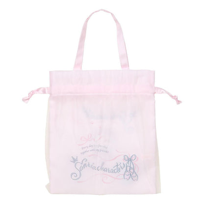 SANRIO | Drawstring Bag with Handle Cinnamoroll & Hello Kitty & My Melody 21 x 0.5 x 24cm (White Cat Ballerina)