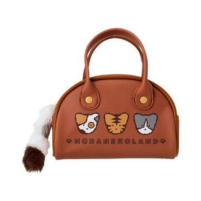SANRIO | Noraneko Land Mini Boston Pouch Mini Bag with Fluffy Tail Charm 17.3 x 16.1 x 7.9cm (Cat Club)