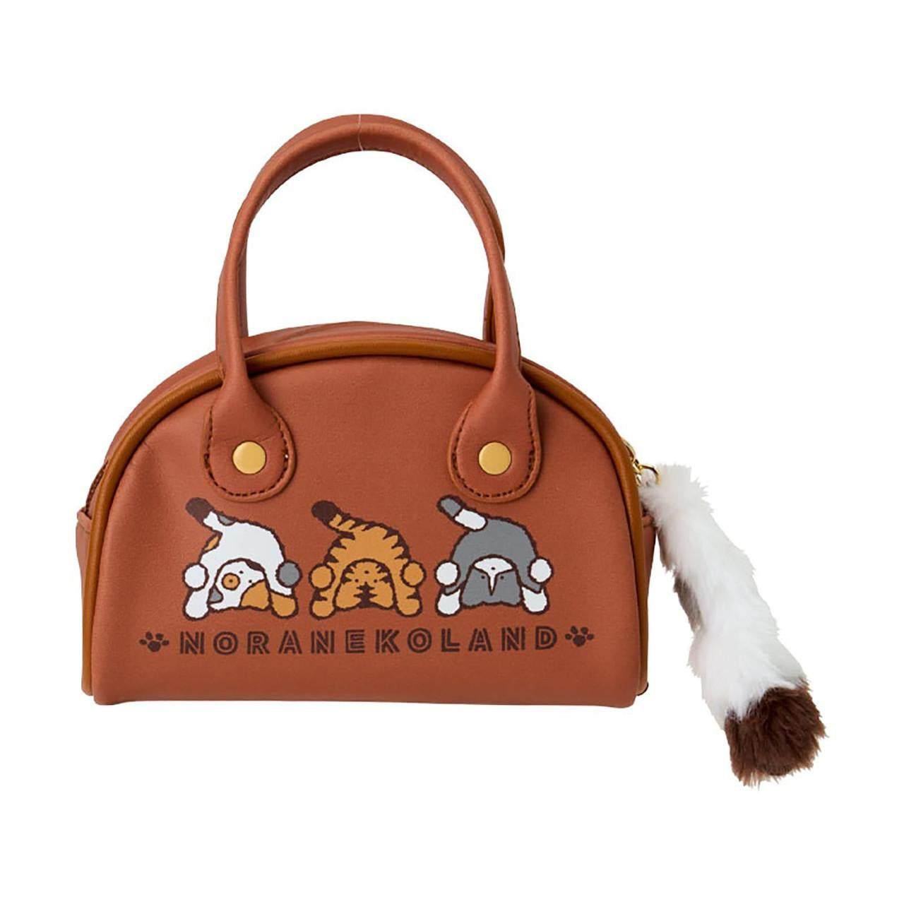 SANRIO | Noraneko Land Mini Boston Pouch Mini Bag with Fluffy Tail Charm 17.3 x 16.1 x 7.9cm (Cat Club)