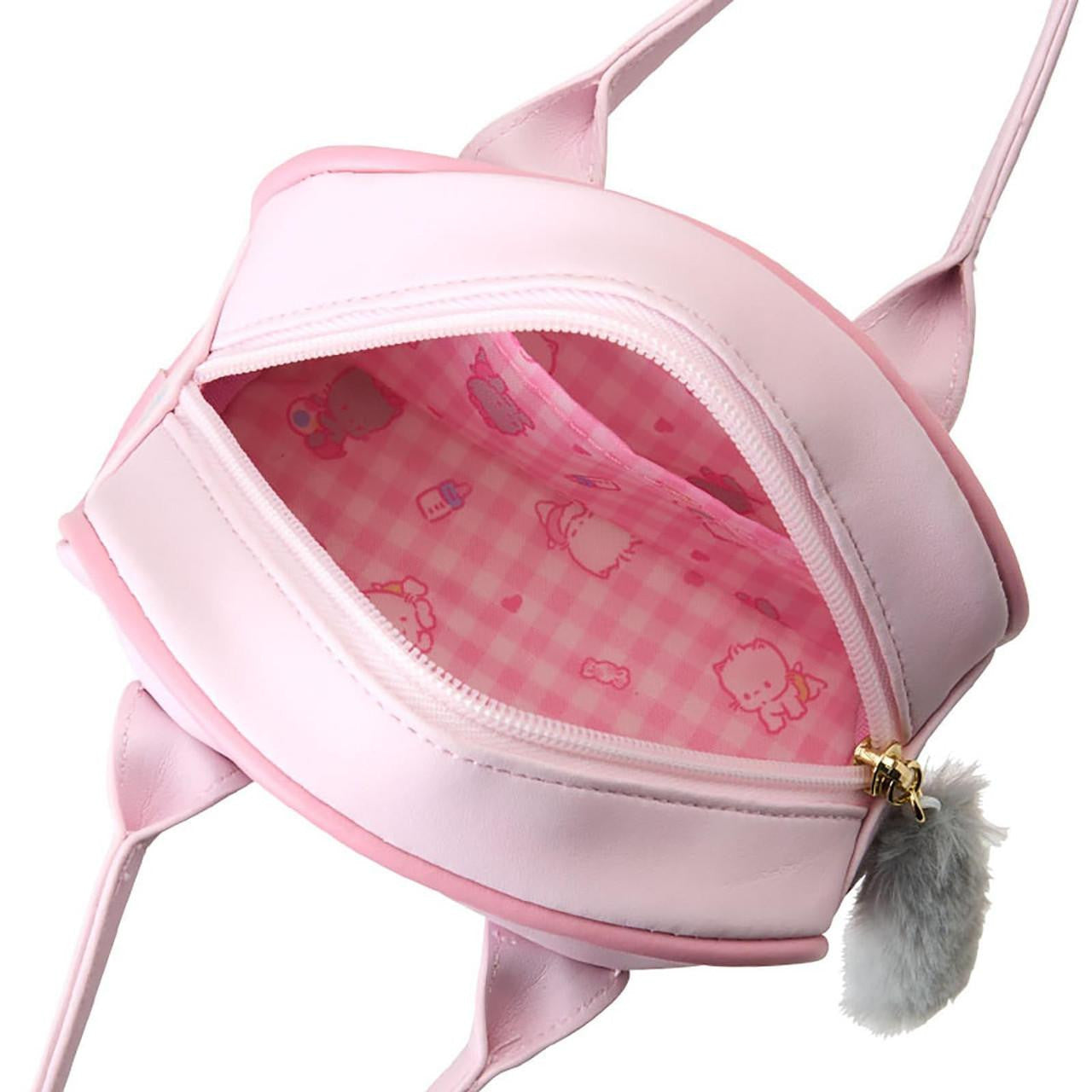 SANRIO | Nyani Nyunyenyon Mini Boston Pouch Mini Bag with Fluffy Tail Charm 17.3 x 16.1 x 7.9cm (Cat Club)