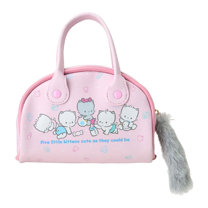 SANRIO | Nyani Nyunyenyon Mini Boston Pouch Mini Bag with Fluffy Tail Charm 17.3 x 16.1 x 7.9cm (Cat Club)