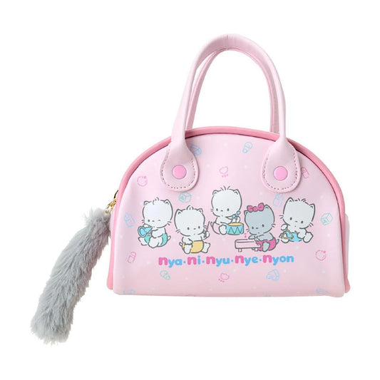 SANRIO | Nyani Nyunyenyon Mini Boston Pouch Mini Bag with Fluffy Tail Charm 17.3 x 16.1 x 7.9cm (Cat Club)
