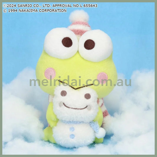 Sanrio × Pickles the Frog | Keroppi & Pickles Plush Toy Doll 16×12×11cm (Hug Snowman Frog Pickles)