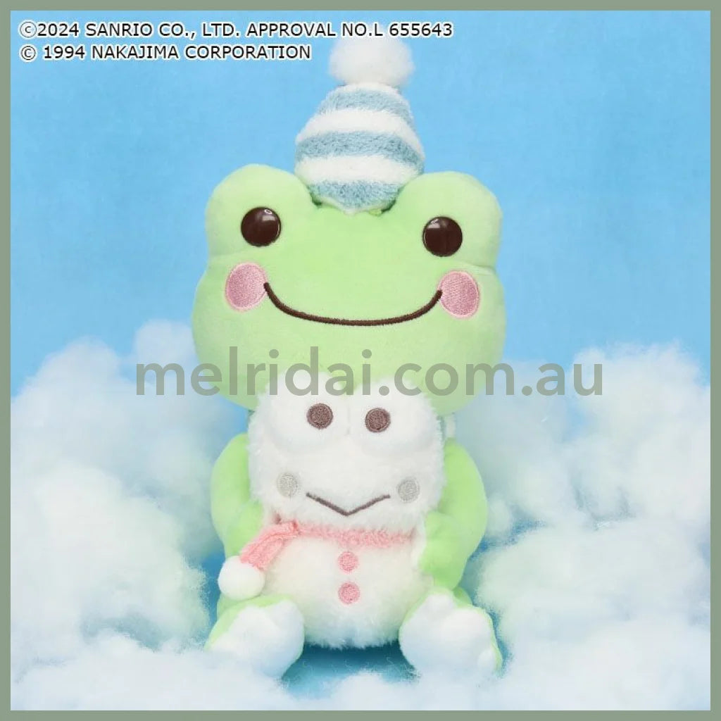Sanrio × Pickles the Frog | Keroppi & Pickles Plush Toy Doll 16×12×11cm (Hug Snowman Keroppi)