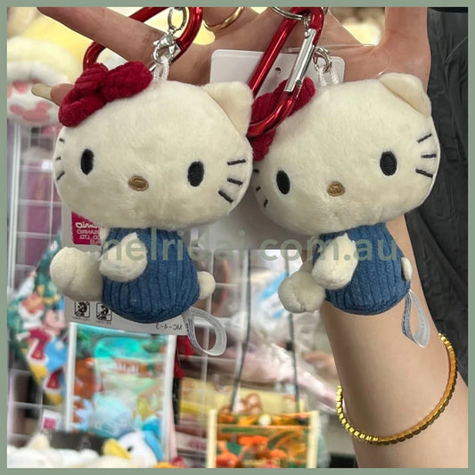 Sanrio | Plush Mascot Holder Hello Kitty Classic 7.5×5×9Cm 日本三丽鸥 复古系列新版 凯蒂猫毛绒挂件/包挂 灯芯绒连体裤