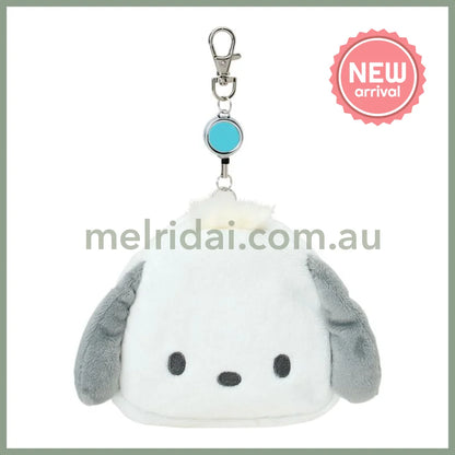 SANRIO | Pochacco Face-shaped Pass Case & Pouch Keychain With Reel 140×50×120mm