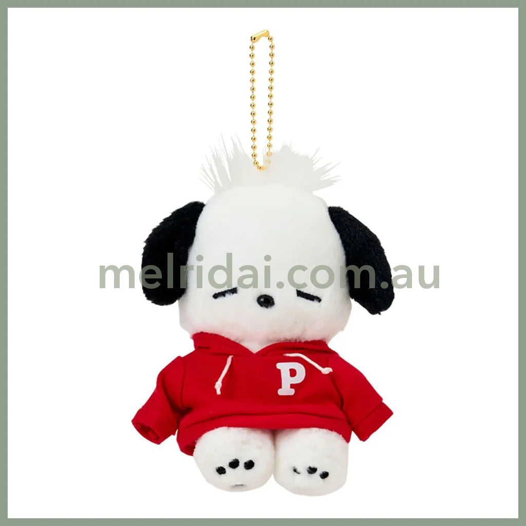 SANRIO | Pochacco Mascot Holder Plush Keychain 14×11×7cm (Outfit Change Hoodie/Dress-up Design - Parker)