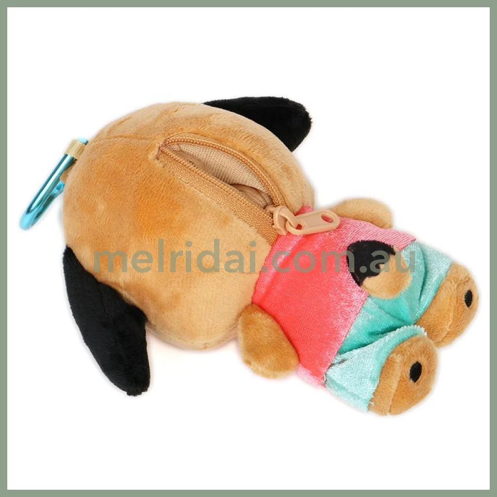 SANRIO | Pochacco Mini Plush Pouch with Carabiner Keychain Bag Charm 150mm Approx. (Tan Swimsuit Party)