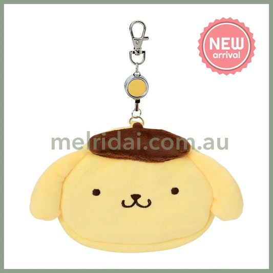 SANRIO | Pom Pom Purin Face-shaped Pass Case & Pouch Keychain With Reel 140×50×120mm