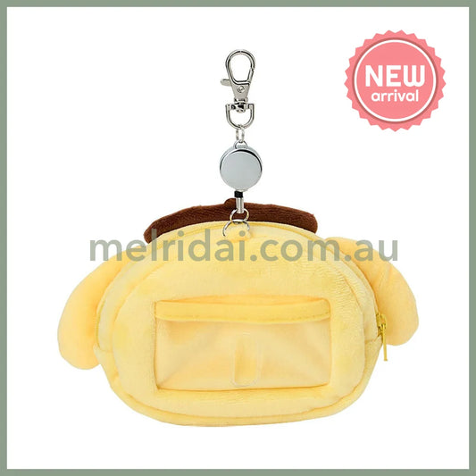 SANRIO | Pom Pom Purin Face-shaped Pass Case & Pouch Keychain With Reel 140×50×120mm