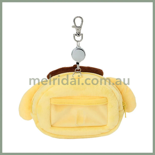 SANRIO | Pom Pom Purin Face-shaped Pass Case & Pouch Keychain With Reel 140×50×120mm