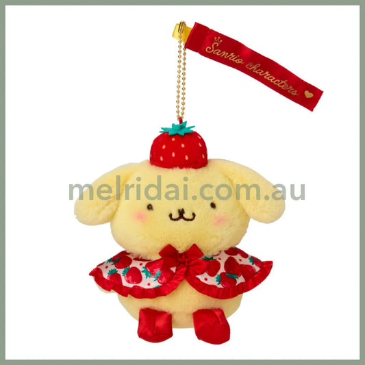 SANRIO | Pom Pom Purin Mascot Holder Plush Keychain W11×D7×H15.5cm (Strawberry News 50th Anniversary)