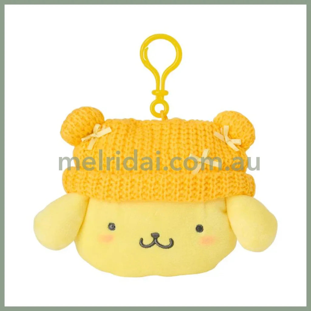 Sanrio | Pom Purin Mini Pouch Face Shape Ears Key Holder Plush Keychain W16.5×D7×H11Cm