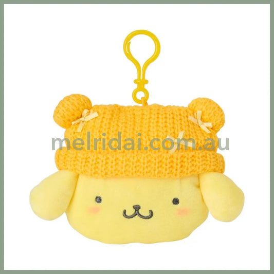 Sanrio | Pom Purin Mini Pouch Face Shape Ears Key Holder Plush Keychain W16.5×D7×H11Cm
