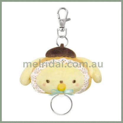 SANRIO | Pom Pom Purin / Pompompurin Face Shape Mascot Holder Plush Keychain Bag Charm with Reel H130×W120×D40mm (Baby)