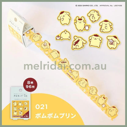 SANRIO | Pompompurin Pom Pom Purin Karakara Peritte Roll Sticker 28×47×78mm (8 styles x 12 each = 96 pieces)