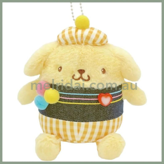 SANRIO | Pompompurin Pom Pom Purin Mascot Holder Plush Keychain Bag Charm 14×15×12cm (Gingham Denim)