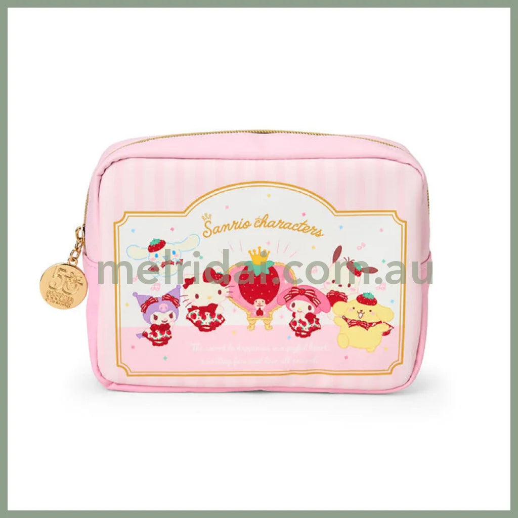 SANRIO | Pouch with Zipper 22.3 x 18.1 x 6.6cm (Strawberry News 50th Anniversary)