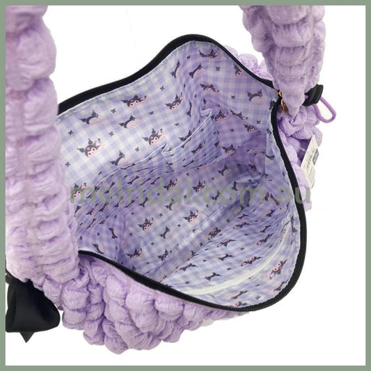 Sanrio | Quilted Crossbody W43×H30×D10Cm (Kuromi) 日本三丽鸥 大号拉链云朵包/单肩包/肩带可微调节/内衬印花（库洛米）