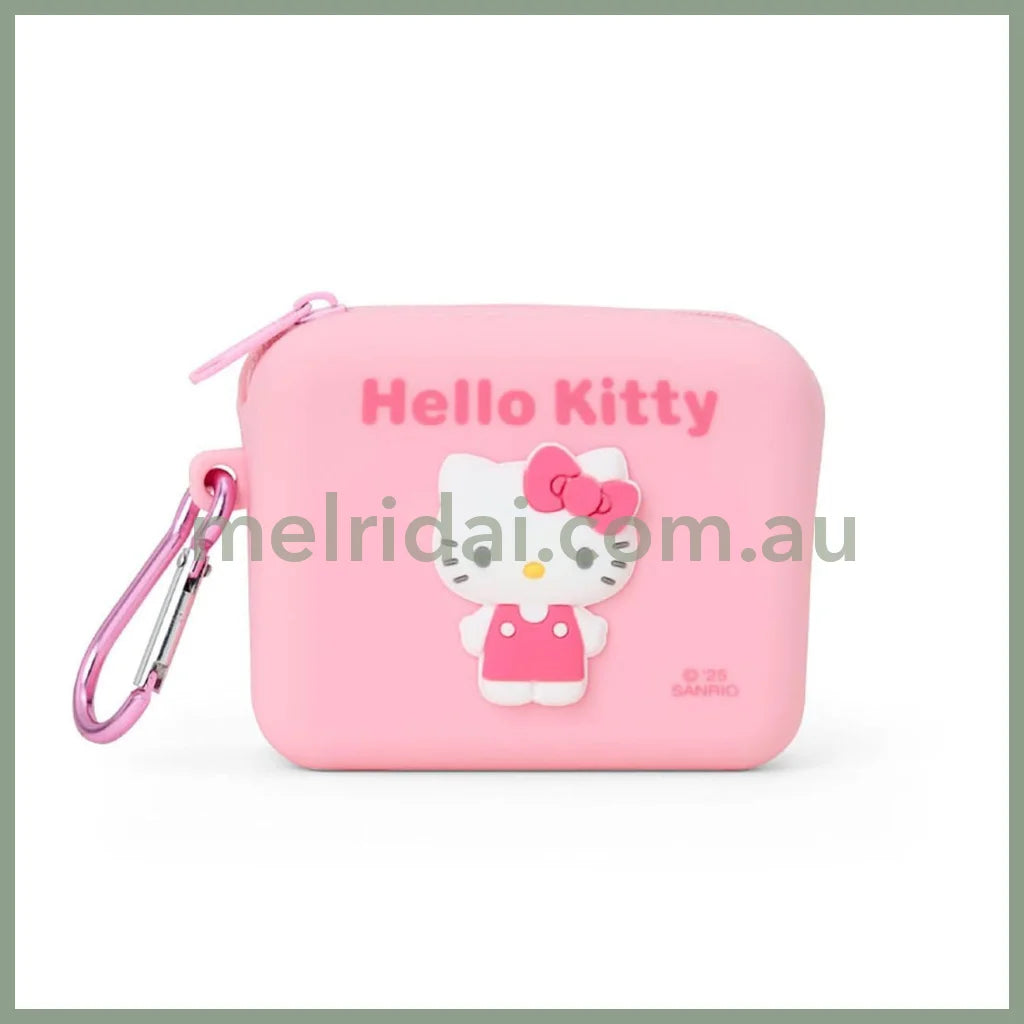 SANRIO | Silicone Material Mini Pouch Accessory Case Cosmetic Pouch Coin Purse 9.1 x 7.4 x 3.2cm (Hello Kitty)