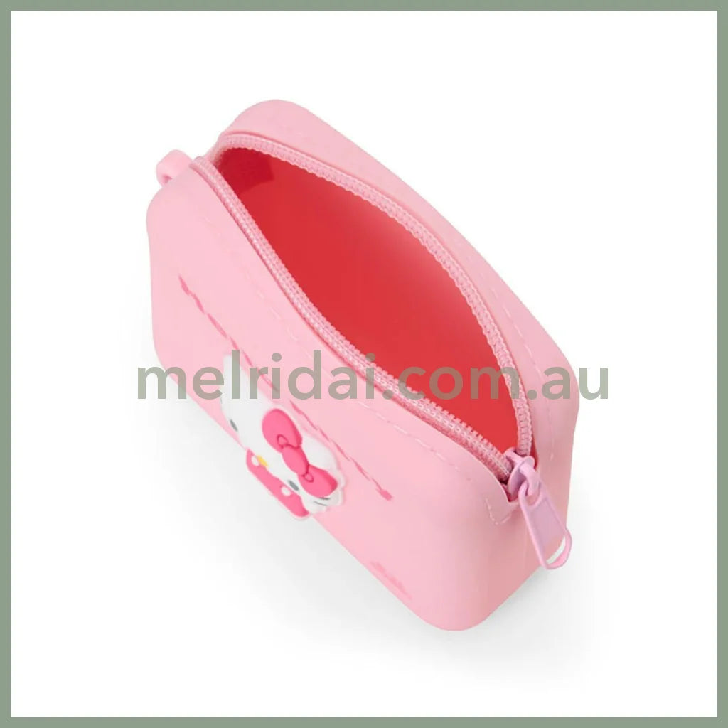 SANRIO | Silicone Material Mini Pouch Accessory Case Cosmetic Pouch Coin Purse 9.1 x 7.4 x 3.2cm (Hello Kitty)