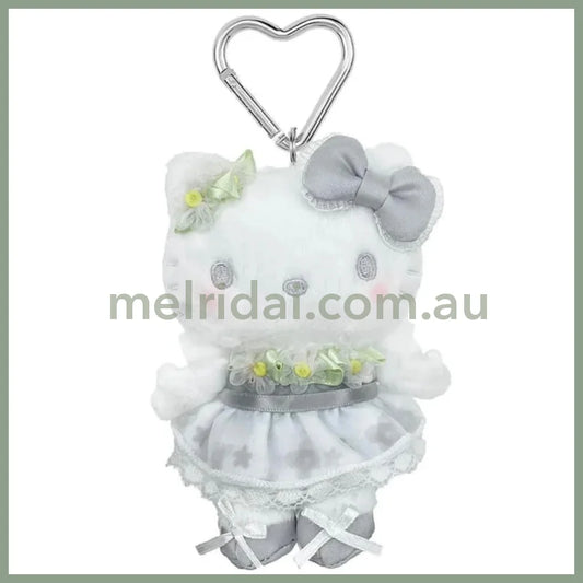 SANRIO | Silver Hello Kitty Mascot Holder Plush Keychain with Heart Carabiner (50th Anniversary LimitedFlower)