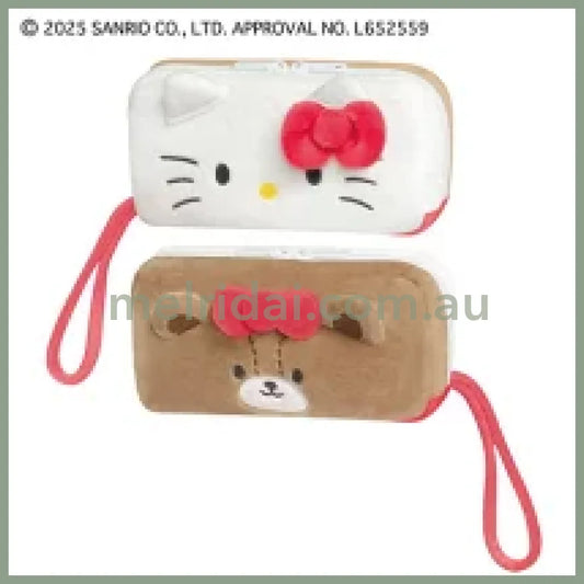 SANRIO | Twin Fluffy Plush Pen Case 19×10×5cm (Hello Kitty & Tiny Chum)