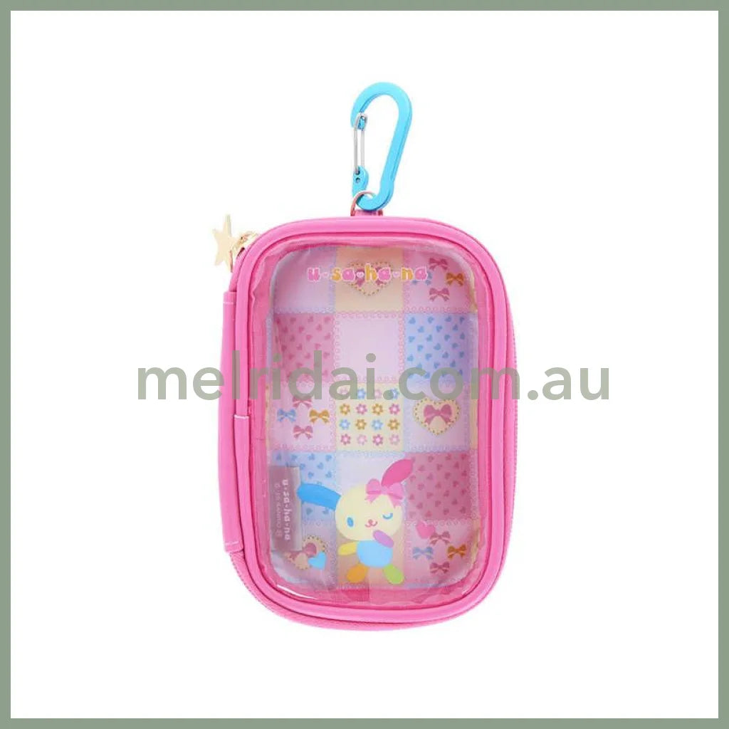 SANRIO | Usahana Clear Multi Case With Carabiner Keychain 100×150×40mm (Grid Wink)