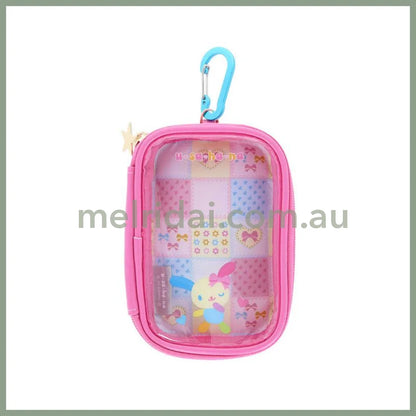 SANRIO | Usahana Clear Multi Case With Carabiner Keychain 100×150×40mm (Grid Wink)