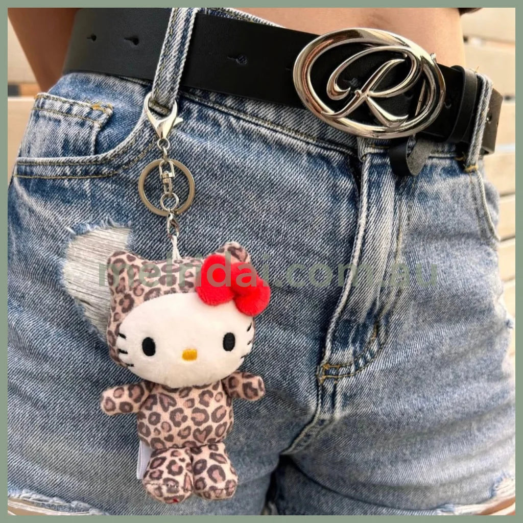 SANRIO x 10C REPIPI | Hello Kitty Mascot Fur Keychain Mascot Holder Bag Charm 100 x 55mm (Leopard)