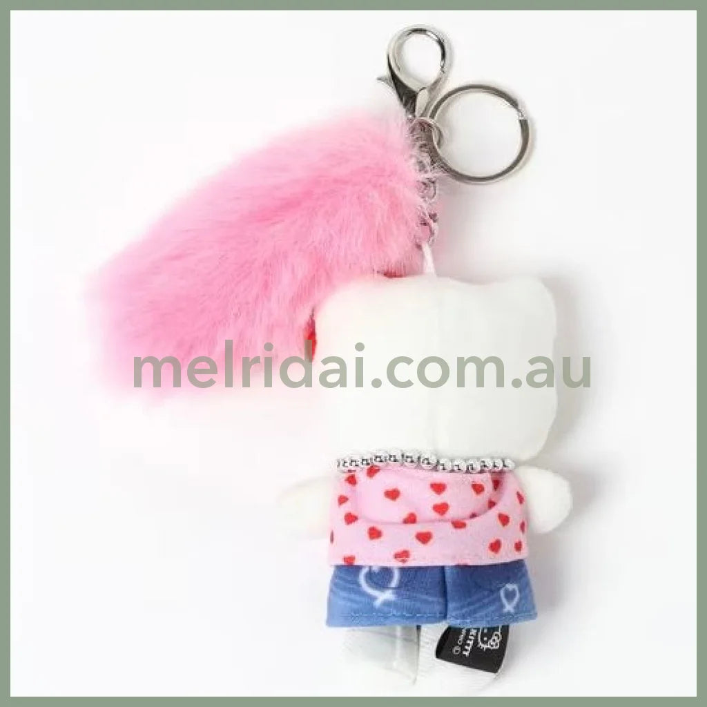 SANRIO x 10C REPIPI | Hello Kitty Mascot Fur Keychain Mascot Holder Bag Charm 100 x 55mm (Pink)