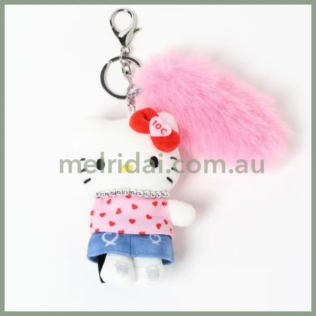 SANRIO x 10C REPIPI | Hello Kitty Mascot Fur Keychain Mascot Holder Bag Charm 100 x 55mm (Pink)