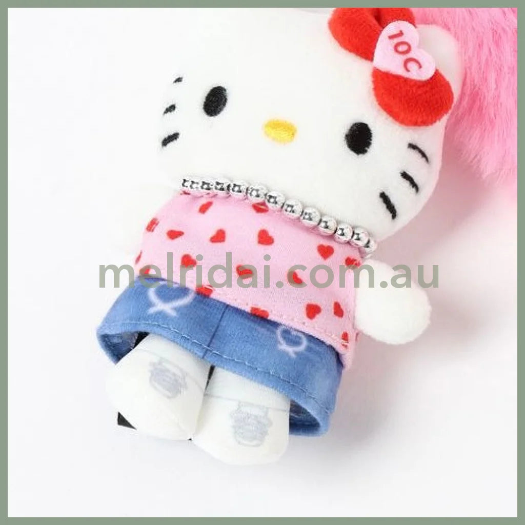 SANRIO x 10C REPIPI | Hello Kitty Mascot Fur Keychain Mascot Holder Bag Charm 100 x 55mm (Pink)