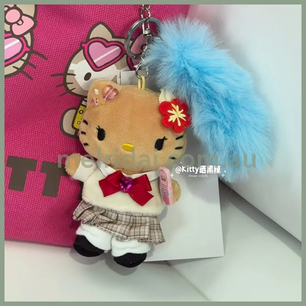 SANRIO x 10C REPIPI | Hello Kitty Mascot Fur Keychain Mascot Holder Bag Charm 100 x 55mm (Swimsuit Black)