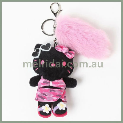 SANRIO x 10C REPIPI | Hello Kitty Mascot Fur Keychain Mascot Holder Bag Charm 100 x 55mm (Swimsuit Black)