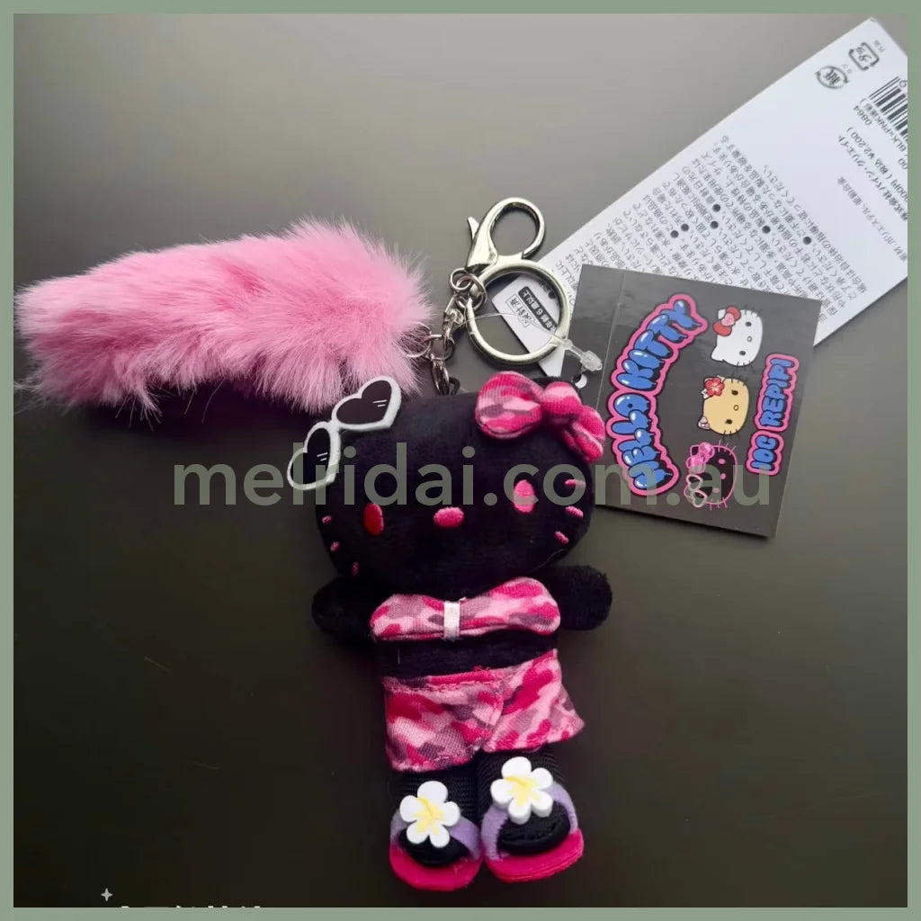 SANRIO x 10C REPIPI | Hello Kitty Mascot Fur Keychain Mascot Holder Bag Charm 100 x 55mm (Swimsuit Black)