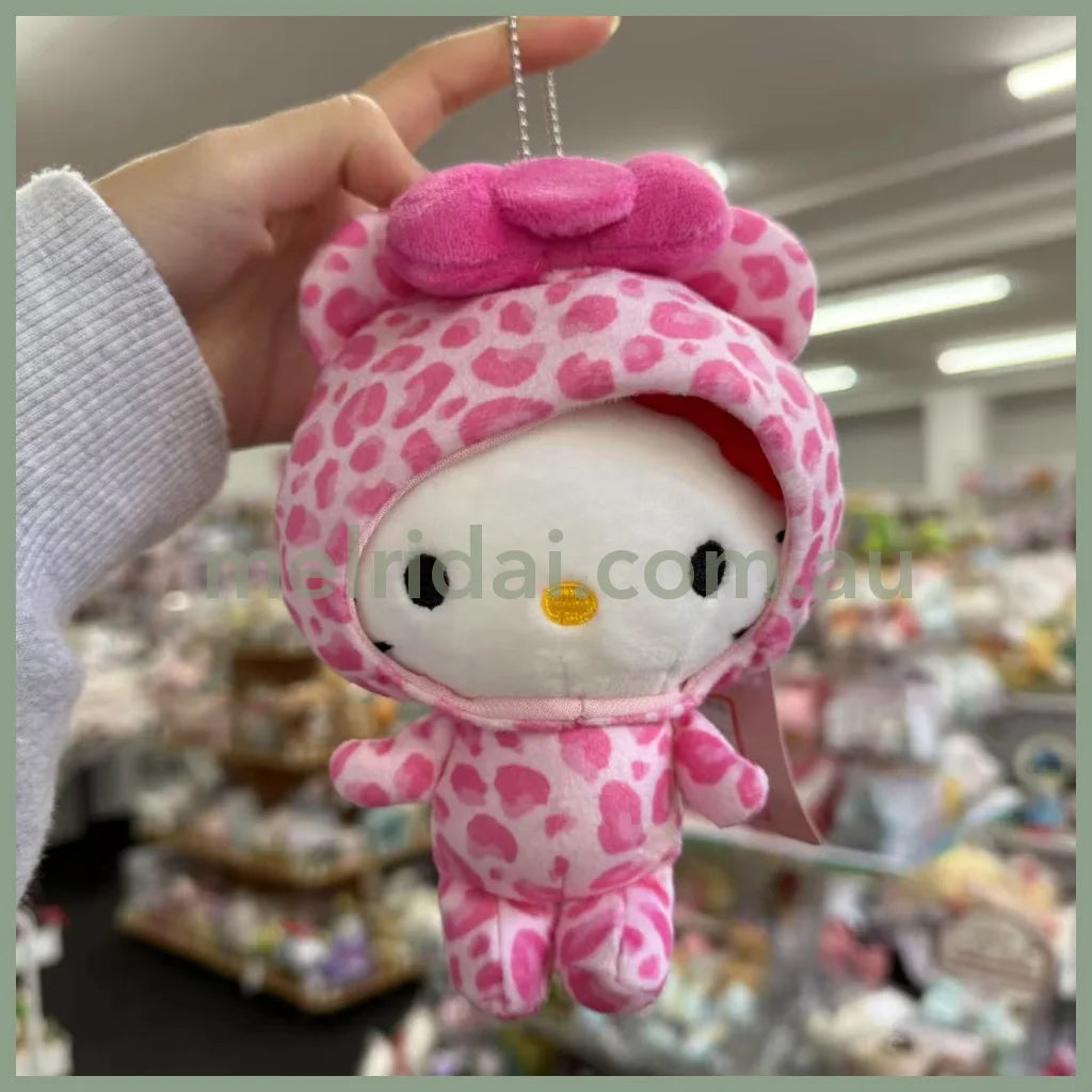 SANRIO x Avail | Hello Kitty 50th Anniversary Mascot Holder Plush Keychain 14 x 12cm (Leopard - Pink Tiny Chum)