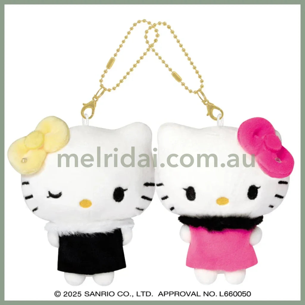 SANRIO x CRUX | Hello Kitty & Hello Mimmy Nico Magnetic Plush Keychain Set 170 x 130 x 55mm (Gal Kitty Y2K)