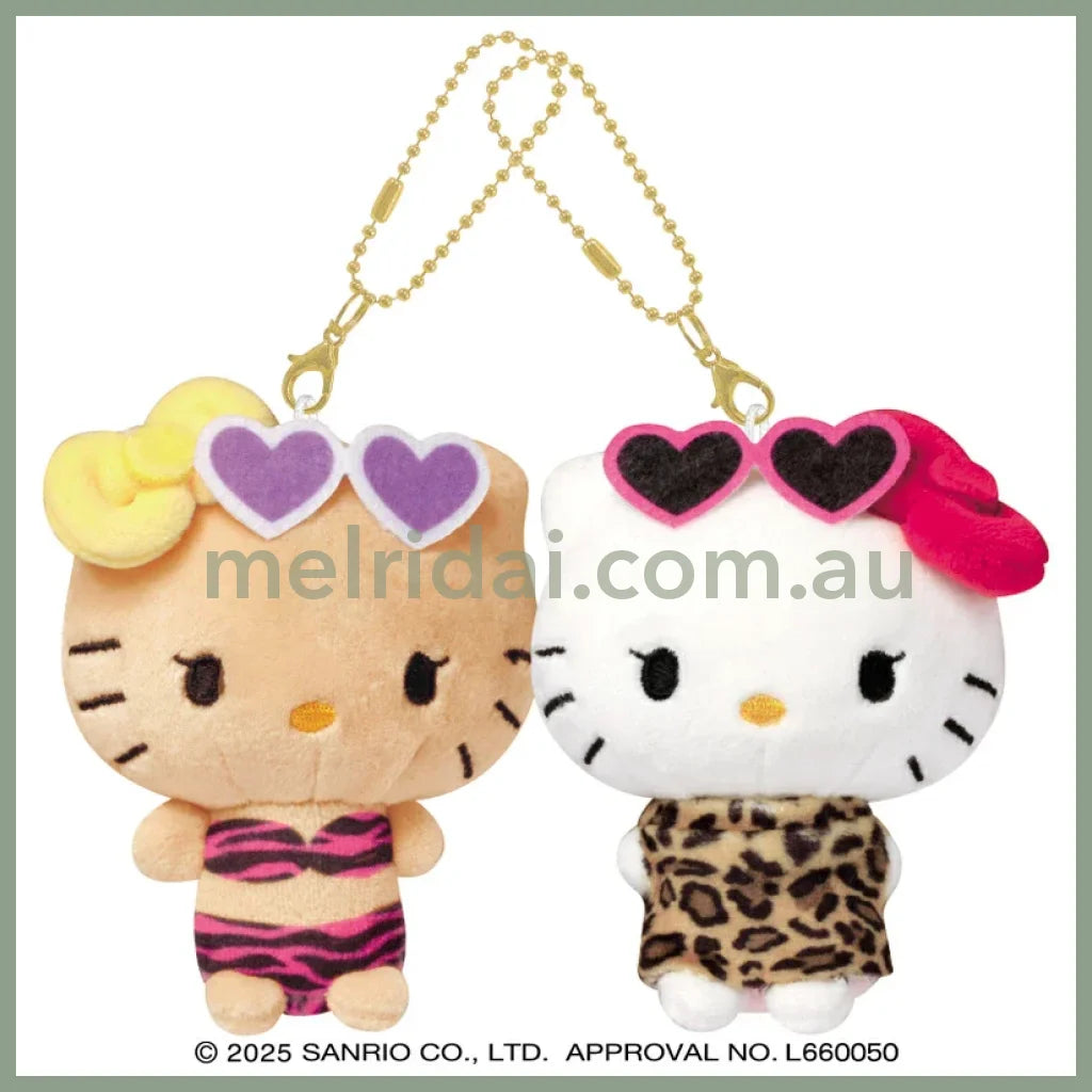 SANRIO x CRUX | Hello Kitty & Hello Mimmy Tanned With Sunglasses Nico Magnetic Plush Keychain Set 170 x 130 x 55mm (Gal