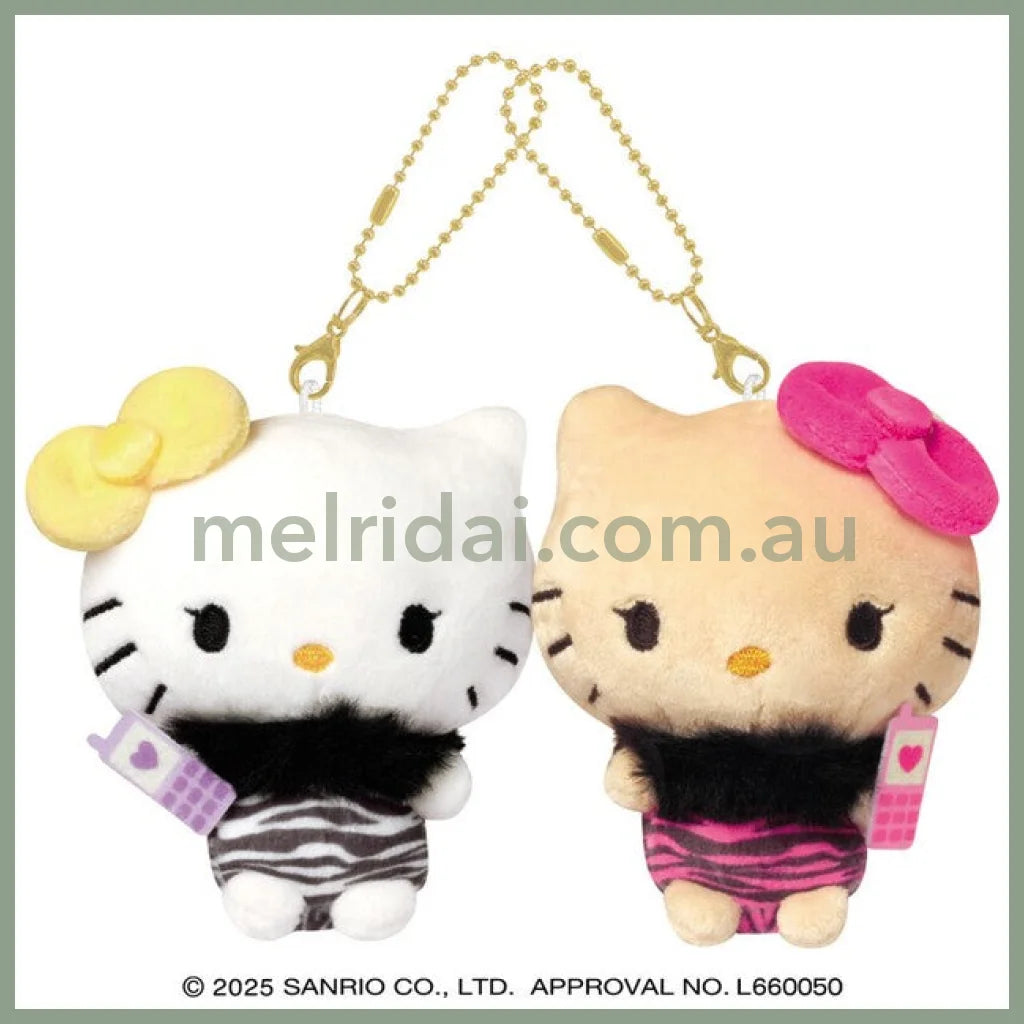 SANRIO x CRUX | Hello Kitty Tanned & Hello Mimmy With Phone Nico Magnetic Plush Keychain Set 170 x 130 x 55mm (Gal