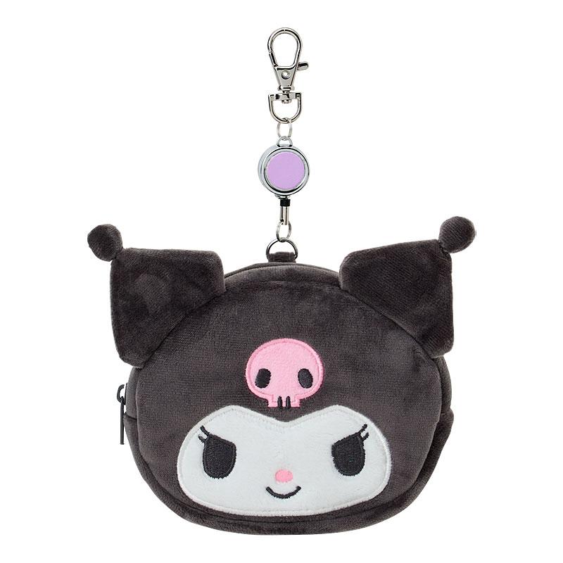 SANRIO | Kuromi Face-shaped Pass Case & Pouch Keychain With Reel 140×50×120mm
