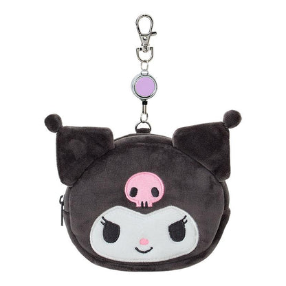 SANRIO | Kuromi Face-shaped Pass Case & Pouch Keychain With Reel 140×50×120mm