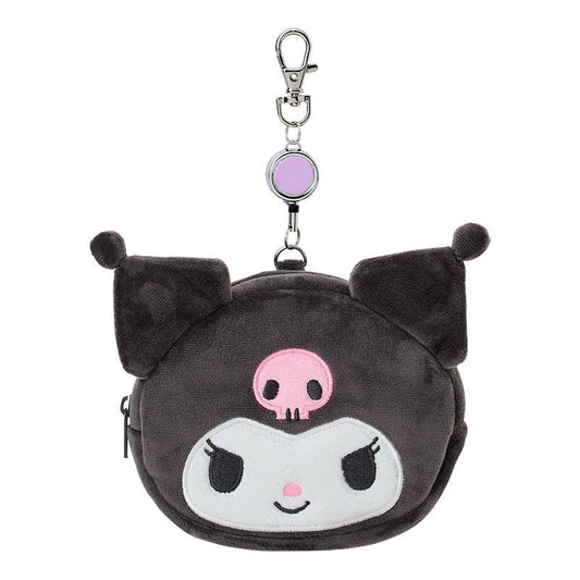 SANRIO | Kuromi Face-shaped Pass Case & Pouch Keychain With Reel 140×50×120mm